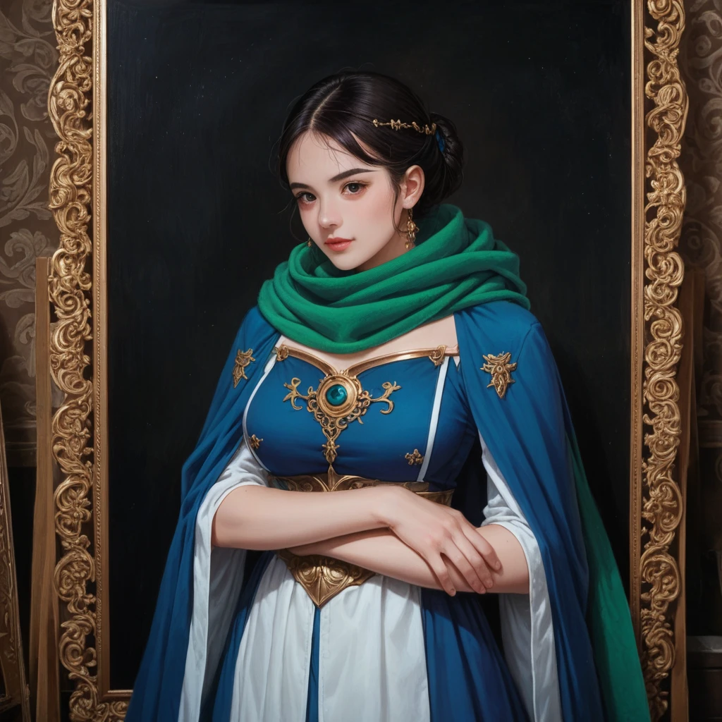 a woman in a blue dress with a long green scarf, beautiful character painting, a beautiful fantasy empress, by Yang J, style of artgerm, artgerm and ruan jia, extremely detailed artgerm, trending artgerm, artgerm. anime illustration, ruan jia and artgerm, inspired by Pu Hua, artgerm detailed