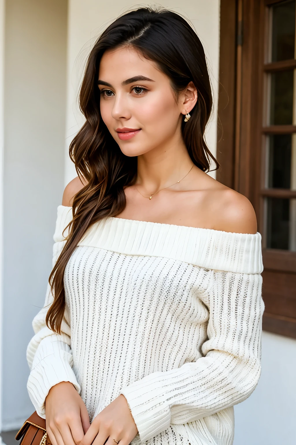 ((best quality)), ((masterpiece)), (detailed), 1girl, off-shoulder sweater,