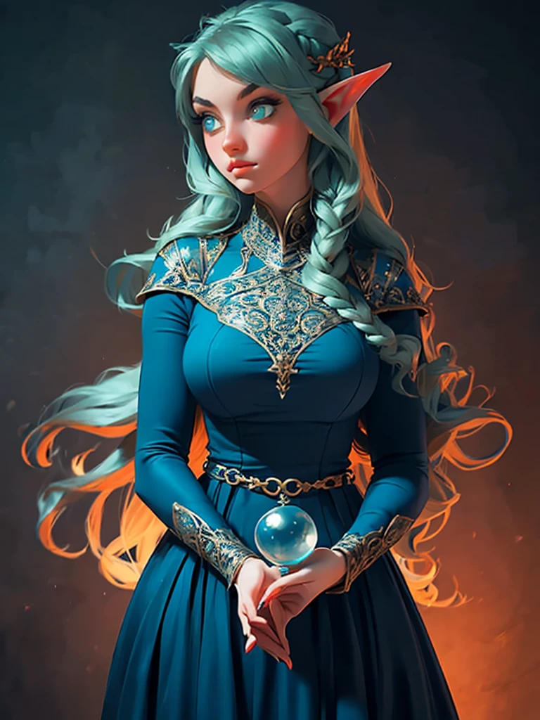 a woman in a blue dress holding a glass ball, medieval princess, beautiful costume, very beautiful elven top model, pre - raphaelites style, medieval dress. witch, fantasy style clothing, intricate costume design, as a medieval fantasy character, beautiful elven princess, inspired by Arthur Hughes, renaissance colorful dress, costume with blue accents, beautiful detail and color