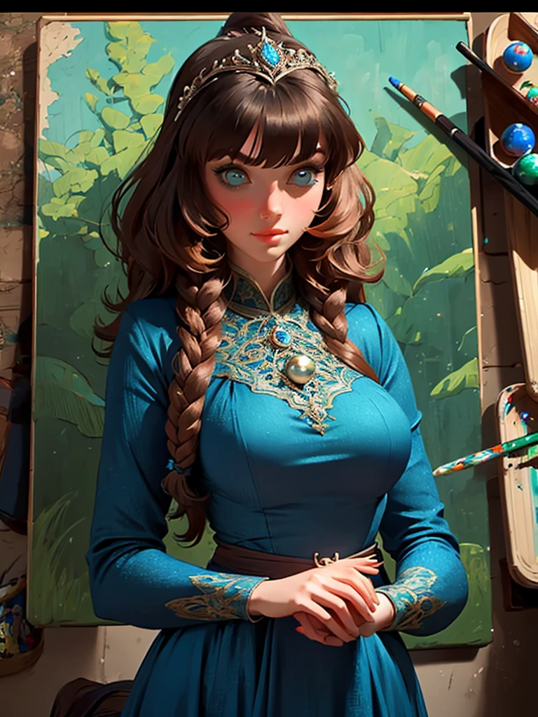 a woman in a blue dress holding a glass ball, a detailed painting inspired by Arthur Hughes, flickr, pre-raphaelitism, medieval princess, beautiful costume, very beautiful elven top model, pre - raphaelites style, medieval dress. witch, fantasy style clothing, intricate costume design, as a medieval fantasy character, beautiful elven princess, renaissance colorful dress