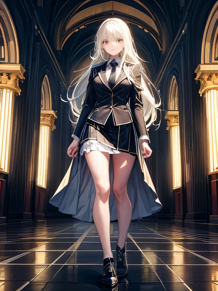 A young woman aged 25: 1.3, Long Hair: 1.2, Professional Skirt: 1.2, Daytime: 1.2, Four Corners: 1.2, Cinema Lighting, Surrealism, Ultra high definition, Ultra-high resolution, Accurate, Super Detail, Textured skin, Attention to detail, Highest quality, 8k