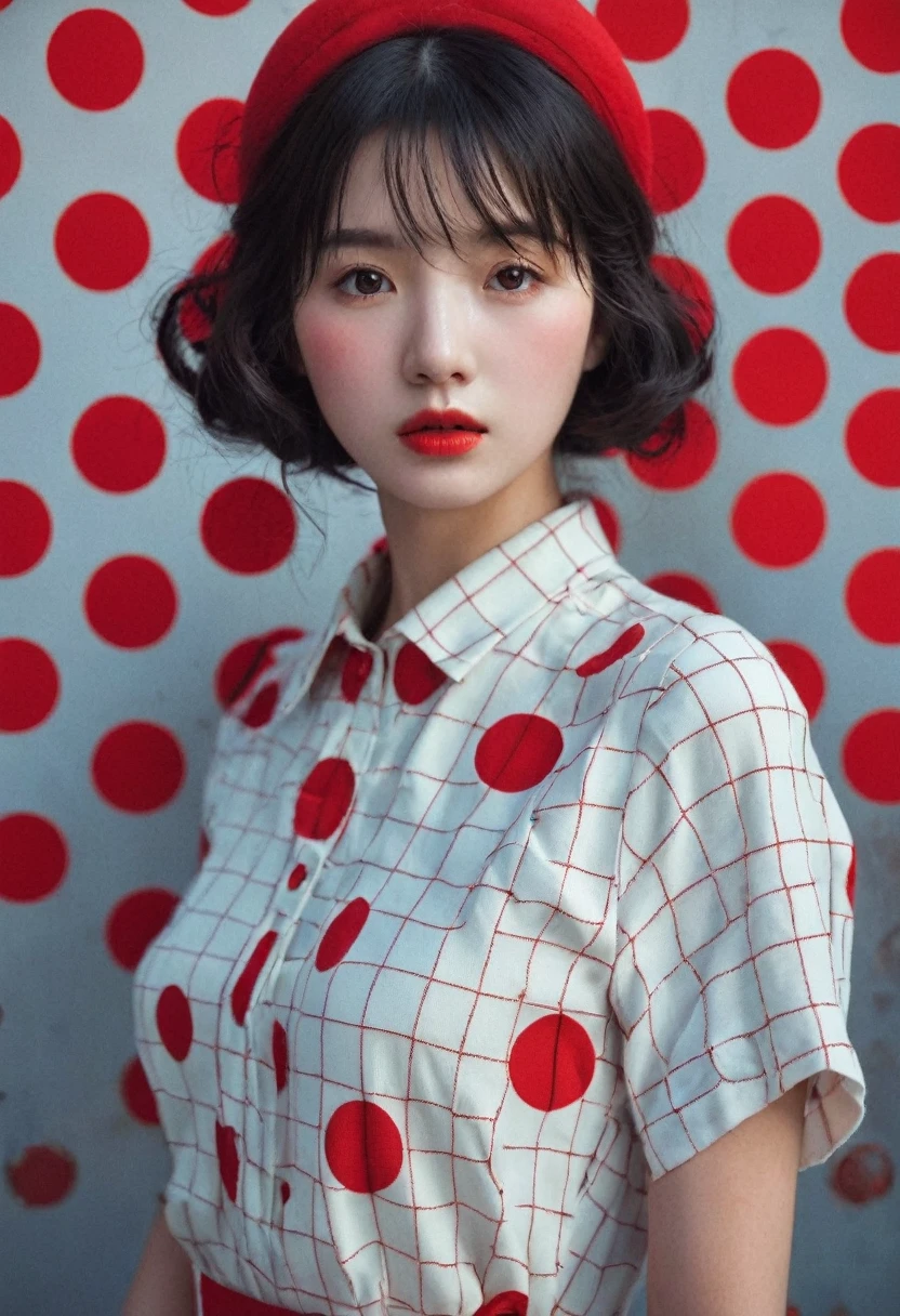 Shiny，Vague，red polka dots，grid，1 girl，fair