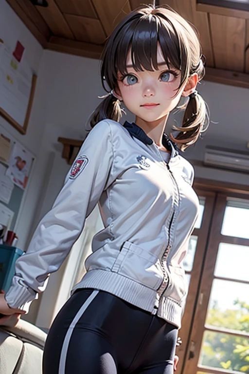 Two knots,girl,Pigtails,Hair tied in two ponytails at the back of the head,Primary school students,Smiling,Black Hair,clear,gunを持っている,Troubled face,gun,Beretta M92F,自動小gunを持っている,gunを両手に持っている,Troubled face,Sad face,Gym suit,High exposure
