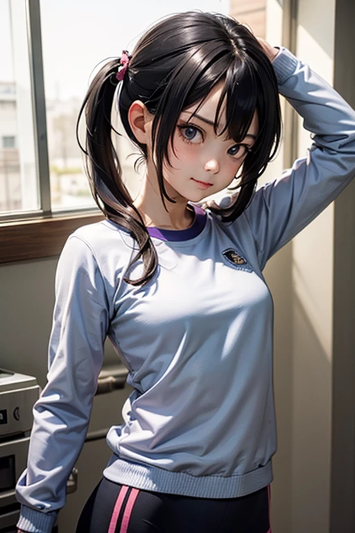 Two knots,girl,Pigtails,Hair tied in two ponytails at the back of the head,,Smiling,Black Hair,clear,gunを持っている,Troubled face,gun,Beretta M92F,自動小gunを持っている,gunを両手に持っている,Troubled face,Sad face,Gym suit
