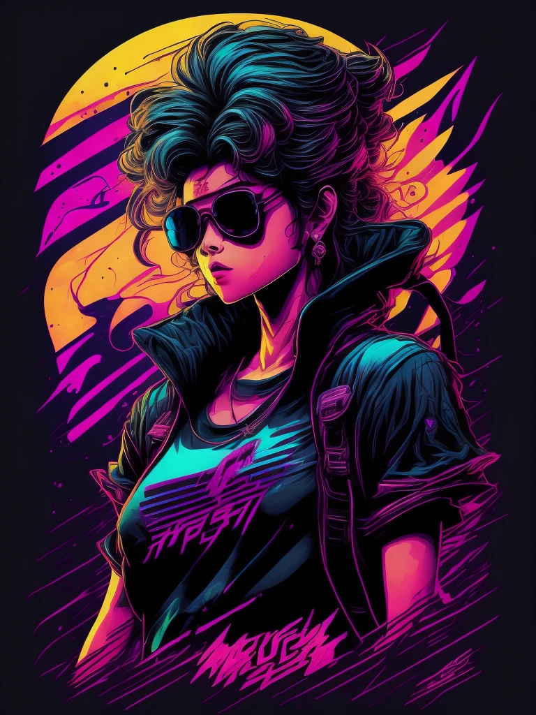 design de personagens retrowave maya,sticker,full body shot shot ,anime styling, Trigger Studio style |, Manga art, comics, inking, graffiti art, graphic, neon colors, golden ratio composition, design for t-shirt