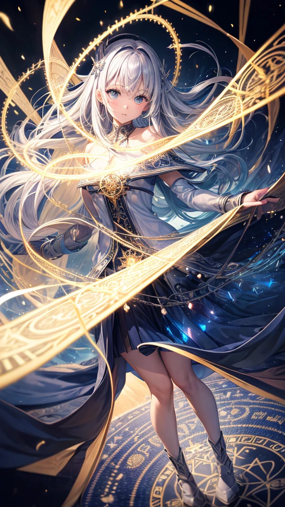 Empty Background, Magic, strings of light, a magic circle, Strings making a circle, runic letters, dark and silver magic aura.