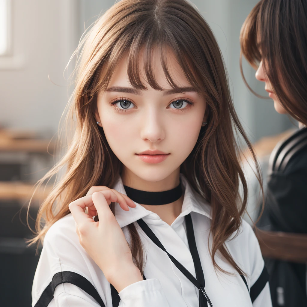 Realistic girl with white clothing and black edges