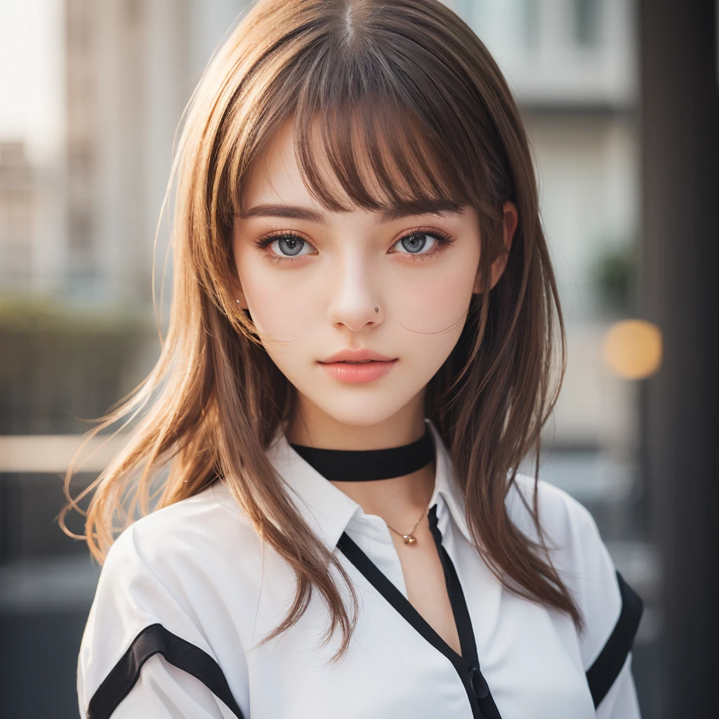 Realistic girl with white clothing and black edges