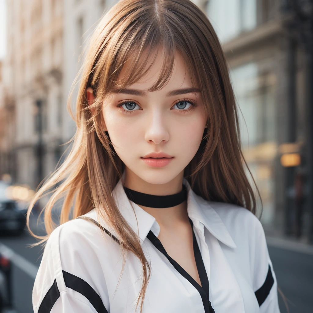 Realistic girl with white clothing and black edges