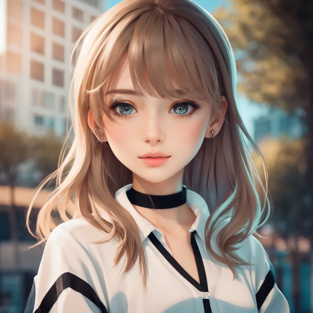 Realistic girl with white clothing and black edges