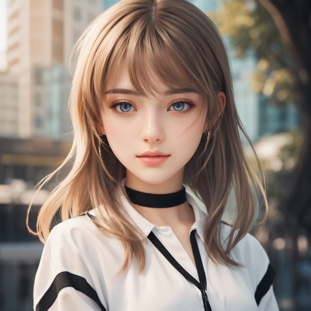 Realistic girl with white clothing and black edges