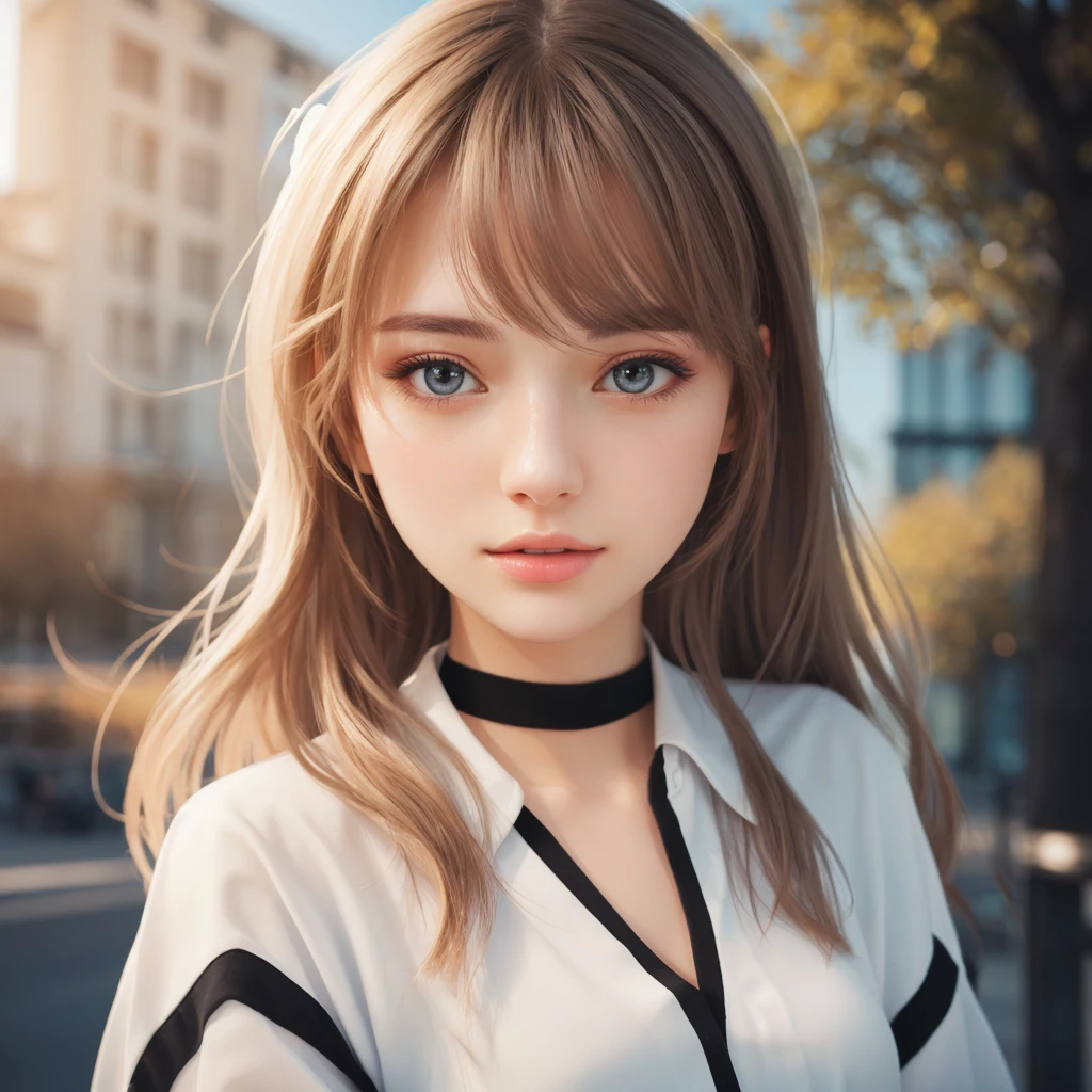 Realistic girl with white clothing and black edges