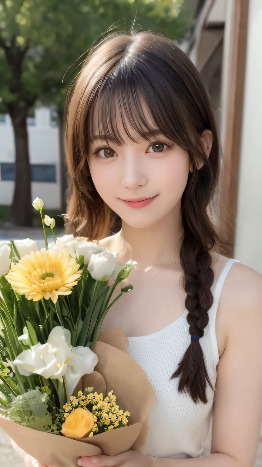 Best picture quality (8k, high resolution, Masterpiece: 1.2), super detailed, 215 Short Hair,Three braids long hair, 26-year-old woman,
Extraordinary beautiful girl、Cute and beautiful face details、(Facing the children_v1:0.008)、
score_9, score_8_upper, score_7_upper,
Olympic Ancient Greek Art
,Holding a bouquet
,Active Pause ,
Beside her、The thunder danced。
Focus on the waist above
, random cute pose ,big eyes ,Puffy eyes , Heart Pupil, blush , huge shy smile , salute