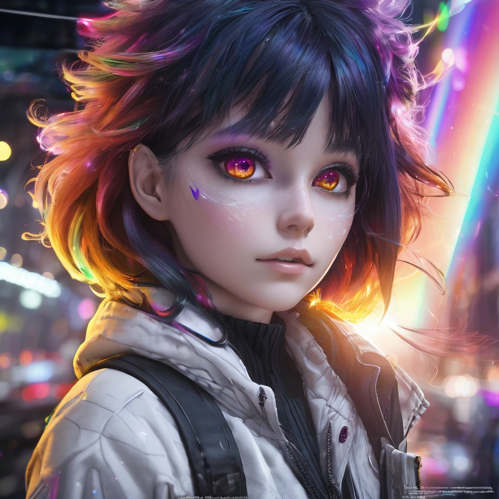 {{GETO ESPIRAIS DO SUGURU}}, best qualityer, Extremely detailed CG 8k unity wallpaper, cinematic lighting, Lens flare, beautiful and detailed eyes, blackw,  side look,  multicolored hair, colorfully light, particles, heterochromia, (colorfully:1.5), (colorfully hair:1.5),