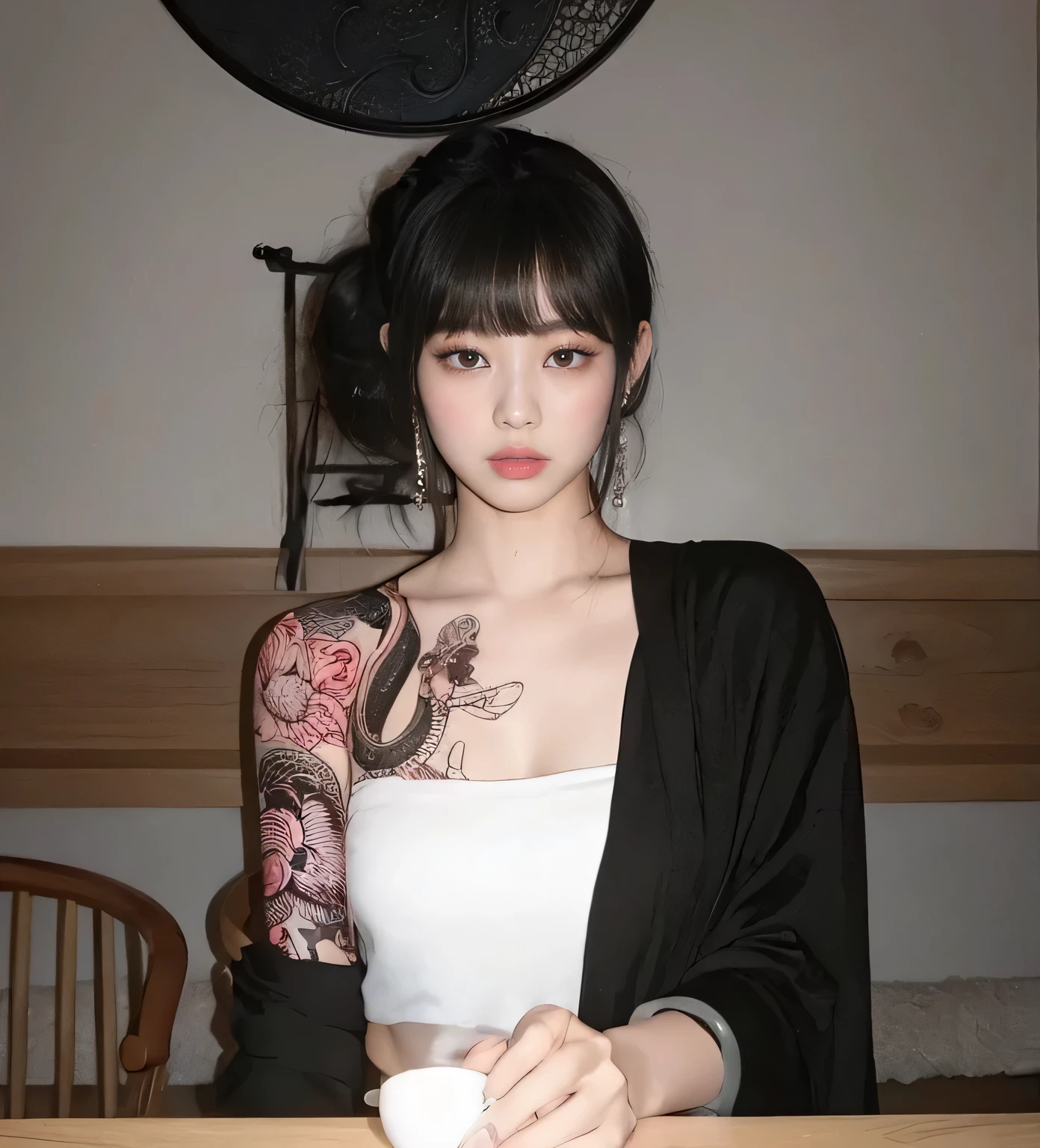 Jennie kim face, doll eyes, black hair, wavy hair, full lips