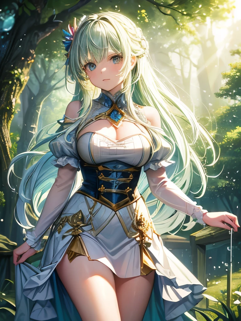 (masterpiece), (Highest quality), (Super detailed),(Disheveled Hair),(8k wallpaper), (One girl), Beautiful fine details,Delicate and beautiful face,floating,(High saturation),(Colorful splashes),Colorful Bubbles,(The Shining),Focus on the face, Walking through a forest lush with colorful mushrooms