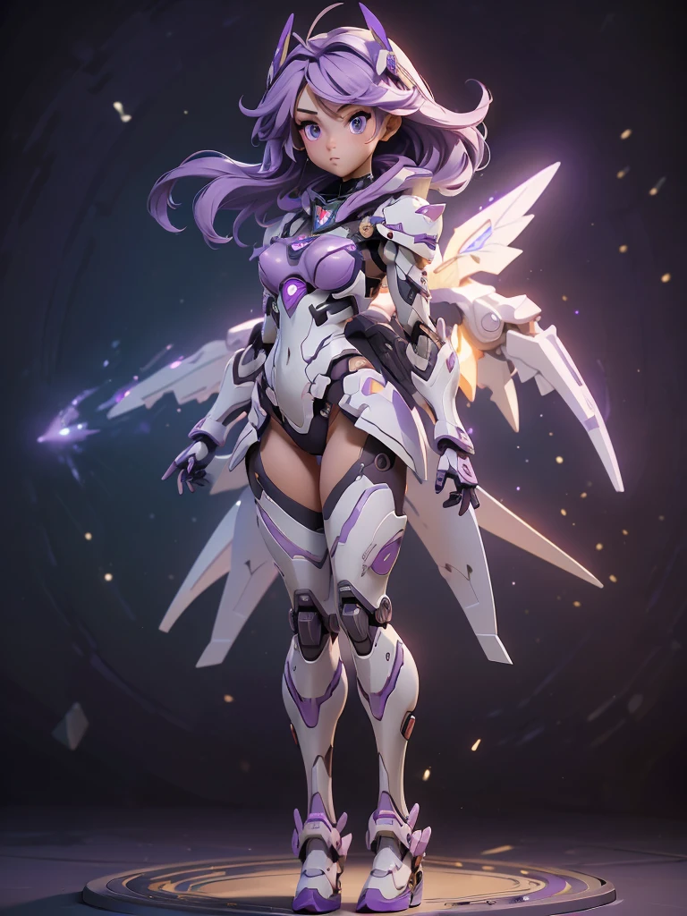 1girl, masterpiece, best quality, (nude:0.5), Mecha, mecha wings, purple eyes, light particles, panty peek, (purple:1.3), best quality, ultra detailed, realistic, (full body shot:1.6)