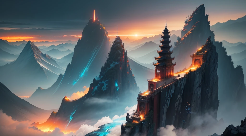 Elements of Chinese Classic of 2 Mountains and Seas,cyber punk perssonage,Single image