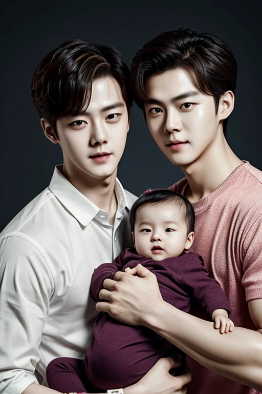 Oh Sehun and Xiao Luhan with a baby in their arms realistic aesthetic image