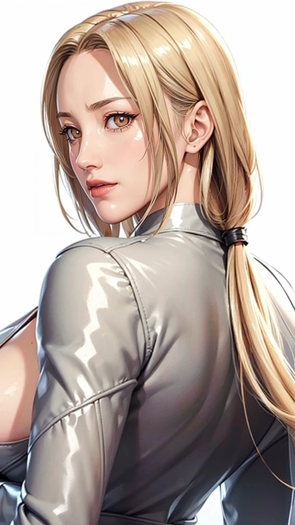 (((Perfect body,White and tender skin,(((black leggings,Black leather jacket,Wear a white tube top ))),(((T5un4D3, Light yellow long hair, blue purple mark on forehead, light yellow thin short eyebrows, bright brown pupils, light red lips))),((masterpiece)),high resolution, ((Best quality at best)),masterpiece,quality,Best quality,((( Exquisite facial features,Looking at the audience,There is light in the eyes,Smile))),From the back,plump ass))),(((Light and shadow,Huge breasts,))),(((Looking at the camera,black background,)))),
