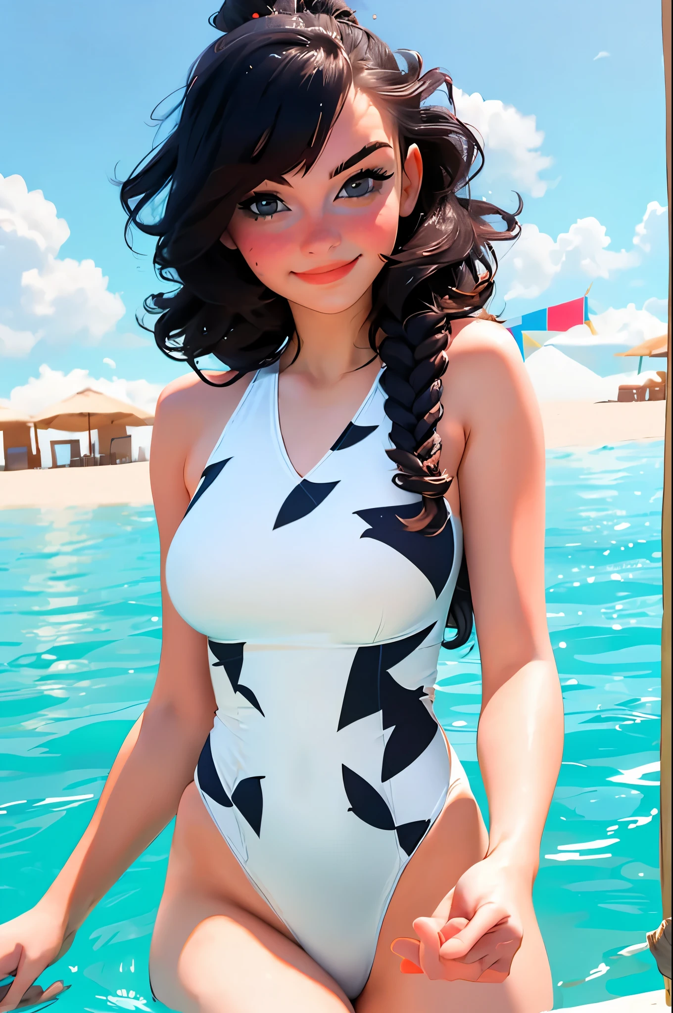 araffed woman in a polka dot swimsuit posing for a picture, in retro swimsuit, is wearing a swimsuit, bathing suit, swimsuit, monokini, 2 4 year old female model, cute girl wearing tank suit, one piece, polkadots, white with black spots, young swimsuit model, emma watson wearing a swimsuit, sparky swimsuit