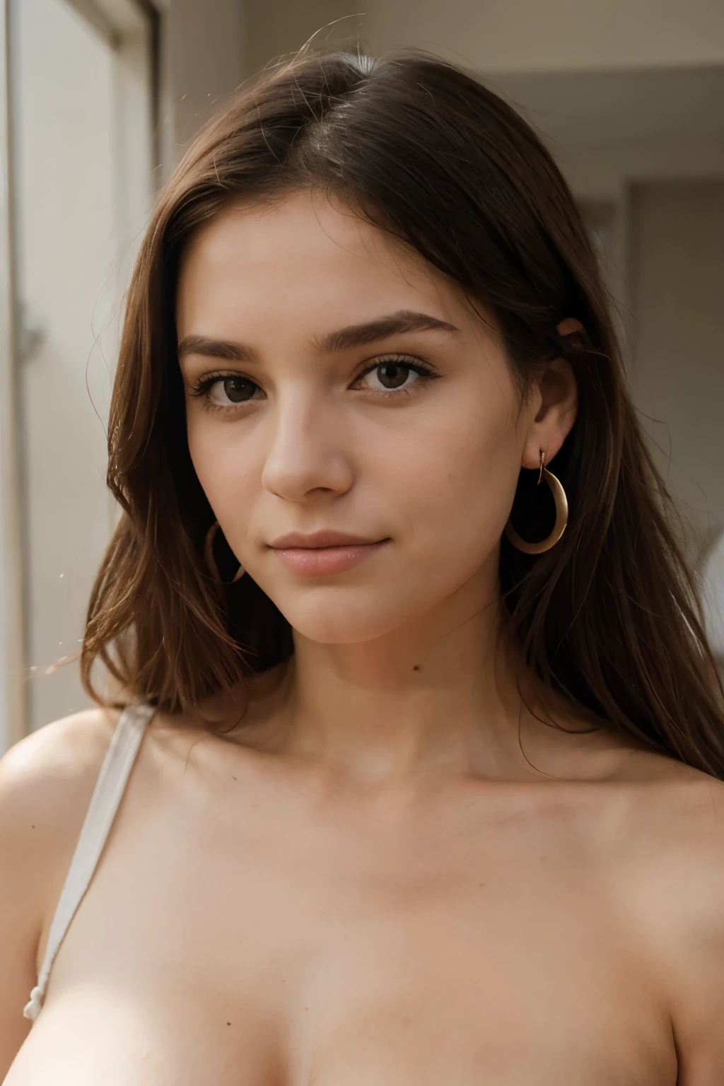 1 fille, Longhaire, fond simple, Earrings, Langue Sortie, tetas grandes, Portrait photographique,
