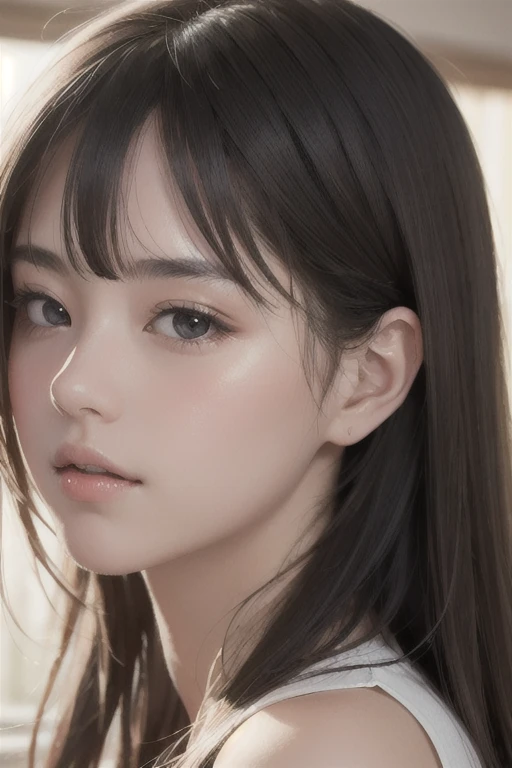 1girl, (close up:1.2), oblique angle, canted angle, best quality, masterpiece, illustration, photorealistic, (realistic:1.4), photo-realistic, RAW photo, ultra-detailed, CG, unity, 8k wallpaper,16k wallpaper, extremely detailed CG, extremely detailed, an extremely delicate and beautiful, extremely detailed, Amazing, finely detail, official art, High quality texture, incredibly absurdres, highres, huge filesize, highres, look at viewer, (young:1.4), (beautiful detailed Japanese girl), 18 years old girl, (glossy shiny skin, beautiful skin, fair skin, white skin, realistic_skin), ((shiny black  hair)), perfect face, detailed beautiful face, detailed light brown eyes,  glossy lips,