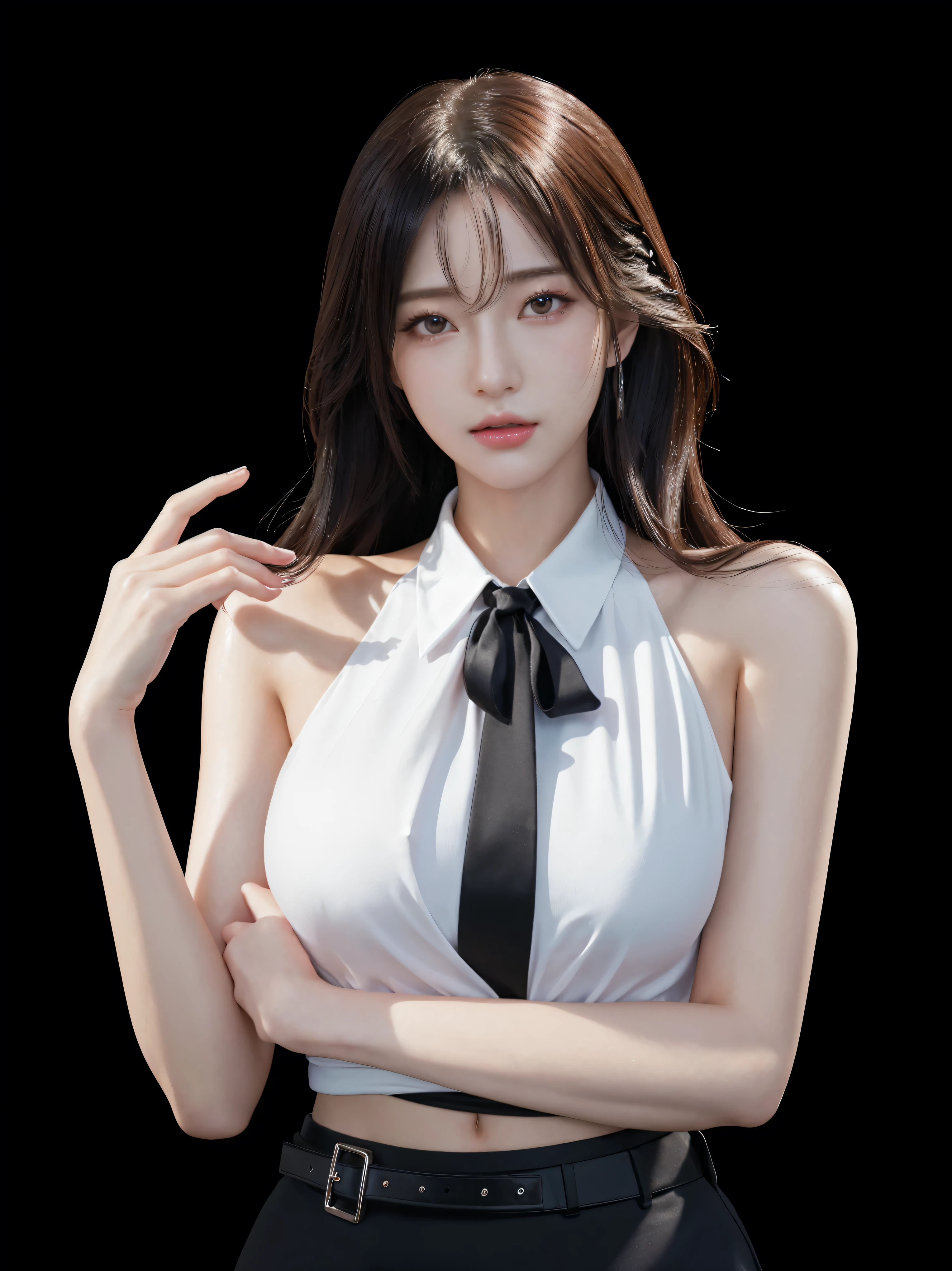 There is a lady in a white shirt and black tie, Smooth anime CG art, April Rendering, seductive Tifa lockhart portrait, Realistic anime girl rendering, Surrealism of female students, Surrealism , Portrait of a Korean female idol, Tifa, Inspired by Sim Sa-jeong, [ 4K Digital Art ]!!, Full body fairy