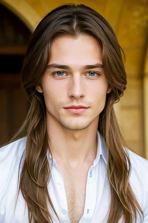 ((Best quality)), ((Masterpiece)), ( He has blue eyes and a handsome man with long hair), Switzerland is behind him 🇨🇭)(His skin is white and smooth) Pure white and soft, very beautiful and handsome anime 
