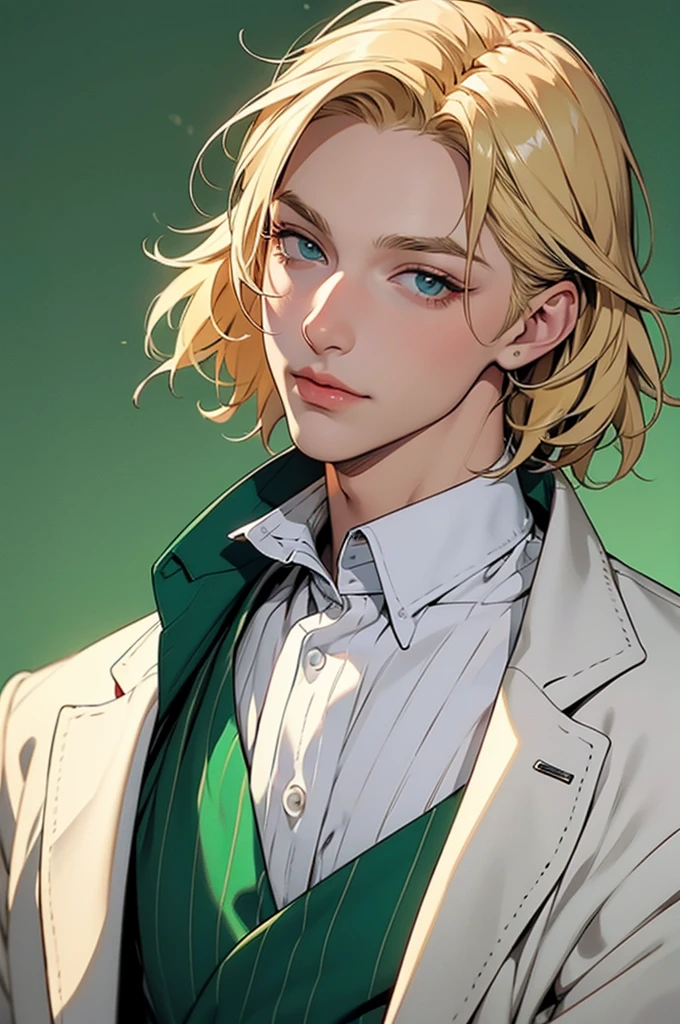 handsome boy with blonde hair and green eyes with makeup and clown suit