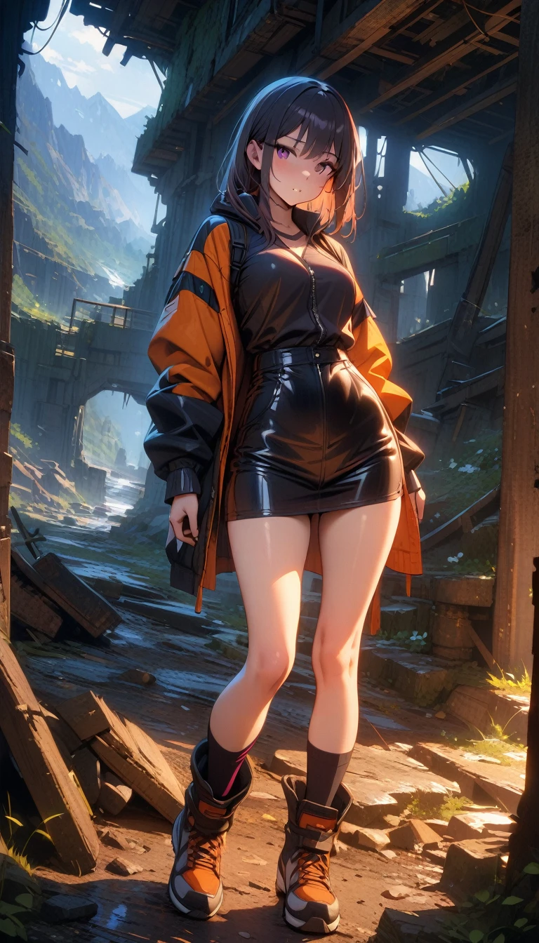 ((best quality)) , ((masterpiece)) , (detailed),1girl,Female Engineer,Sexy,In the abandoned mountains,whole body,