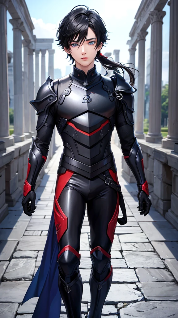 アニメ, 18 year old boy, {Perfect and detailed face},[perfect nose], {Bblack hair}, {[well-detailed blue eyes]},{visible lips}, {[(full body 5.0)]}, {black and red armor with rich details},{walking, in an ancient Greek temple}, 
{8k image}, {ultra resolution}, {ultra quality},(high quality sharpness)

