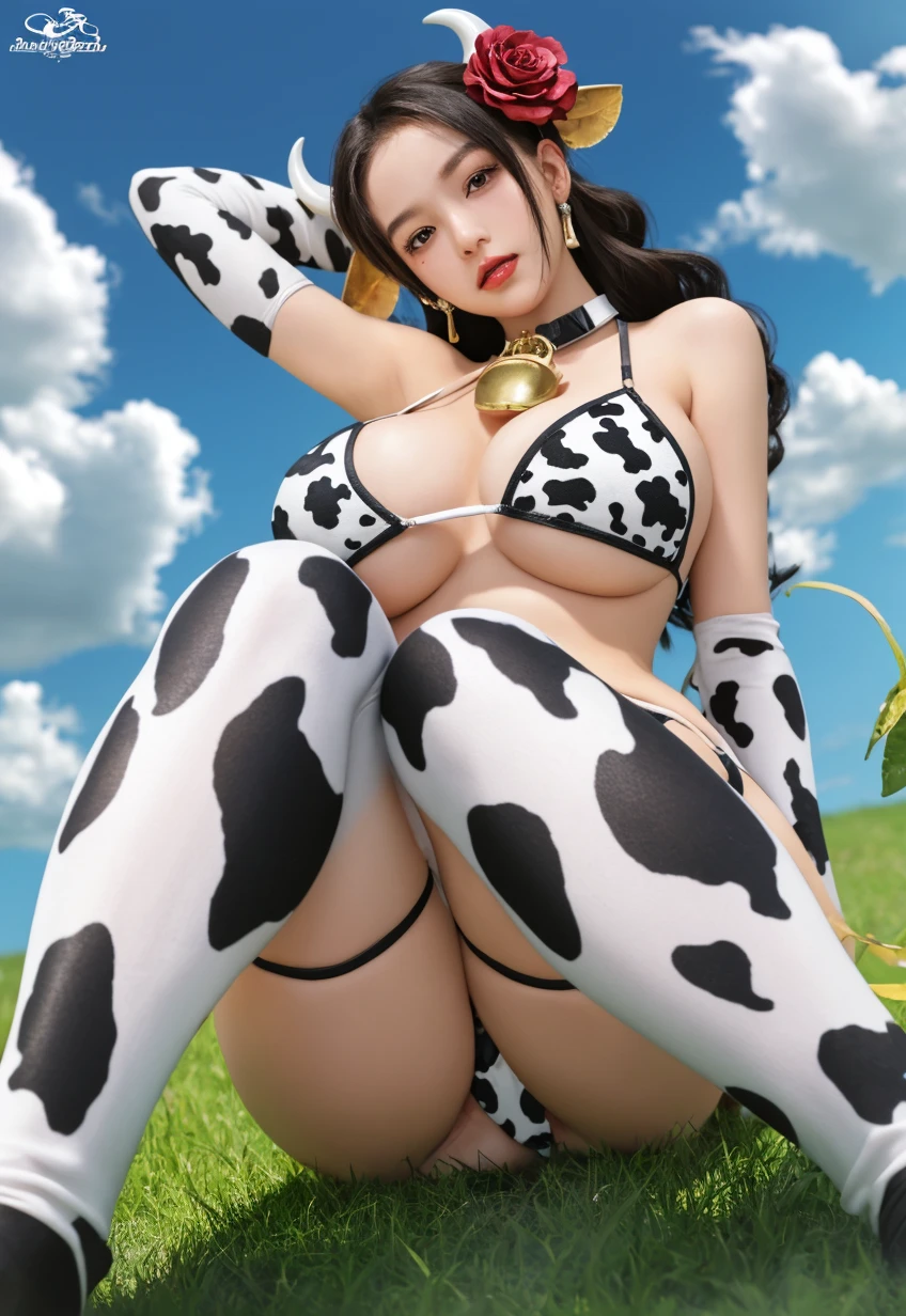 score_9, score_8_up, score_7_up, score_6_up, 1girl, breasts, bell, swimsuit, solo, bikini, cow print, animal print, ear tag, hasumi \(blue archive\), red eyes,, halo, black hair, animal ears, thighhighs, long hair, neck bell, cow ears,, cowbell,, looking at viewer, blush, cleavage, hair between eyes,, very long hair, , big breasts, black wings, , alternate costume, collar, collarbone, mole, , , bare shoulders, large breasts, ponytail, , gloves, mole under eye, side-tie bikini bottom, bangs, print bikini, elbow gloves, fake animal ears,, , 1boy, dark-skinned male, sex from behind, in on a farm,, x-ray. cum,side view