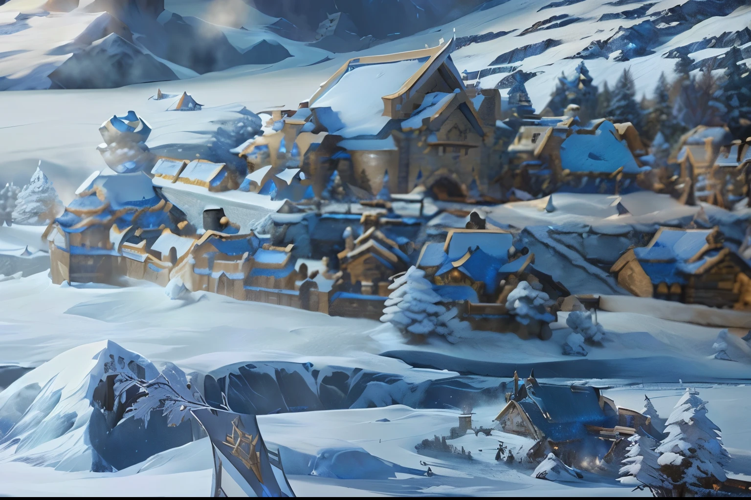 Snow-capped castle，Winter concept art, Dota! Concept Art, Blizzard concept art, Blizzard Hearthstone concept art, Concept art is very detailed, Blizzard game concept art, ❄️Concept map, Dota Concept Art, Blizzard concept artist, theme :&#39;Icewind Dale&#39;, Town Background, Snowfield, Draw as game concept art