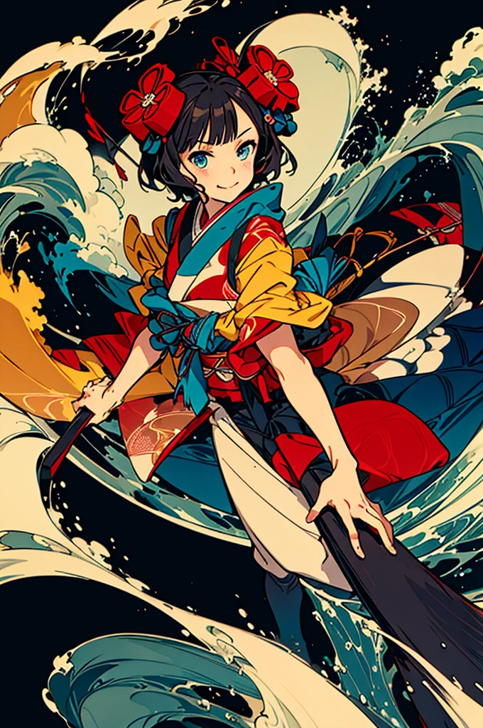 hokusai, masterpiece, super high quality, ( Highly detailed original illustration), , ((Hana Sakura)(graffiti)), Double exposure, A fluid fusion of abstract art, Glitch, ( 2D), ( Original illustration composition), ( Limited edition color fusion, Maximalism art style, Geometric art style, fire, Junk Art), Yellow theme, Background swirls and waves,[1 Girl:7], (Tilt your head:1.2), ([sketch|watercolor \(Moderate\)]:1.15),Chaotic Abstract Background, Vector Trace, グラデーションブレンディング and whole body, Artistic elements add depth to the work,Katsushika Hokusai,sketch (Character design sheet, same characters, whole body, Three-View, front, ~ ~ ~ ~ side, return) 1 female, Nervous,Cowboy Shot,,(Very bright:1.1), White Background, [1 Girl:7], (Tilt your head:1.2), ([sketch|watercolor \(Moderate\)]:1.15),