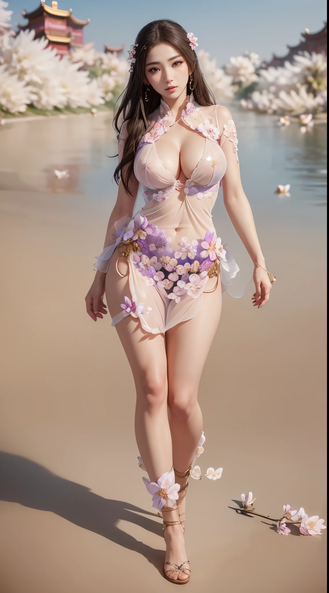 (masterpiece,Best quality,high resolution),Denim lenses,1 Girl,solo,crippled,Big cleavage breasts,Pelvic Curtain,Japanese clothes,Revealing clothes,,(((look_pass))) ,((transparent)), ((g_String)), ((Intricate details)), (((flower: 1.4))) , Pretty Face , woman, (Impeccable:1.2), Delicate face, btpt-fc, Glowing eyes, (Realistically), (Photo-real:1.5), (RAW photos:1.2), 超精致的Cg, wallpaper, Astonishing, Fine details, Official Art, , Unbelievable and ridiculous, Huge file size, Extremely detailed, Beautiful and delicate girl, Extremely detailed eyes and face, Beautiful and delicate eyes, (ulzang-6500-v1.1:1.5), Extremely detailed face, (Realistic photo taken in a dark studio), Solitary, Beautiful and delicate face, Supermodel, (Fitness:1.3), Pale skin, Fine hair, (Realistic glittering skin:1.2), Skin Indentation, ((Sexy pose)), masterpiece, high resolution扫描, (photography:Canon 5D, 50mm ZEISS lens), Hourglass figure, Ultra HD, HDR, degree , (Professional color grading), Clear focus, Natural Lighting, (((Full Body Love))), ((Intricate details)),(Reality:1.4),(Very detailed), light, Super Detail, 8K, best quality, 8K, best quality, Awards, high resolution, Textured Skin, Anatomically correct, Ultra HD, precise