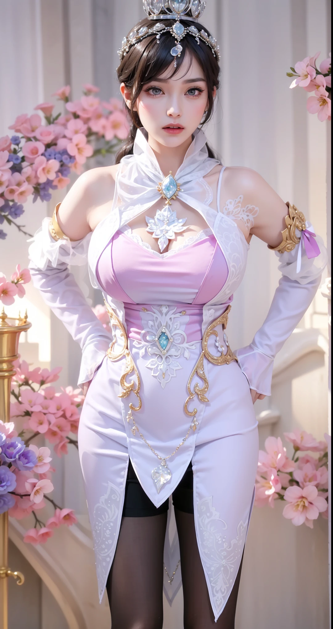 Royal sisters，Exquisite eyes，Frozen Queen，Put the crown on your head，Detailed facial expressions body，Tall and big，Glamorous characters，Leg length，4K，HD，Sensual，White translucent lace，白皙full image，Little cherry mouth，Beautiful and lovely，full image，Glossy Gel Coat，Vampire Queen in luxurious robes，Have a tattoo(Intricate tattoo designs)，Ice Princess，Rich facial details，Gold diamonds，Beautiful and cute face，