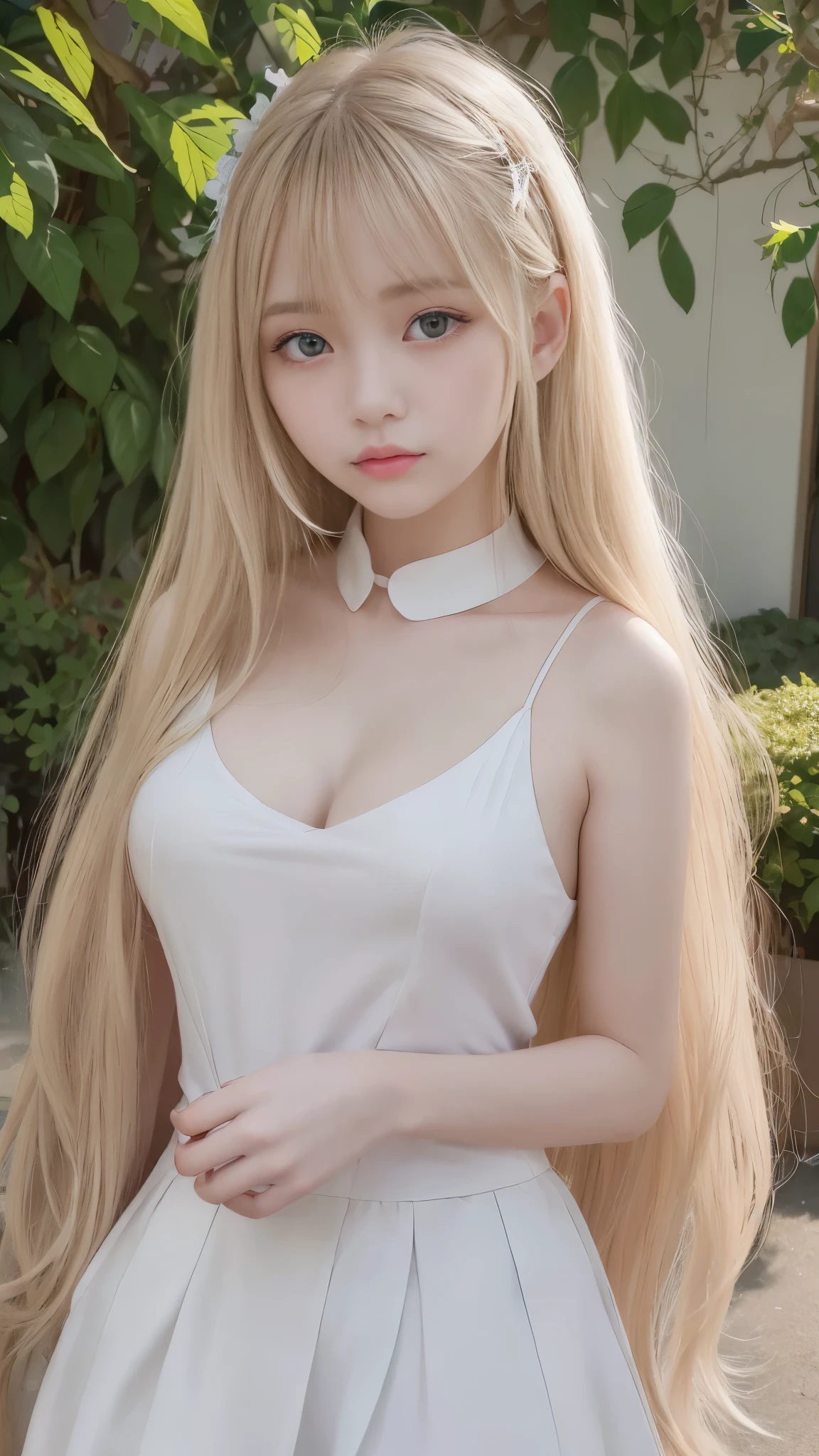 Bright expression、Photorealism、Highest quality、Ultra-high resolution、picture、The most beautiful Scandinavian girls photos、A cute and beautiful face down to the last detail、(Pure Eros Face_v1)、Beautiful Bangs、Alice in Wonderland、18-year-old、beautiful girl、Glowing White Skin、Hair sticks to face、Bangs on the face、Bans、Hair between the eyes、Super long hair、Attractive bright natural blonde super long straight silky hi-light hair、Beautiful bright transparent light blue big eyes that are charming and shining、School uniforms、、eyeliner、double eyelid、((Beautiful breasts))、(Correct Anatomy)、(Captivating facial expression)、Gaze at the viewer、((Detailed eyes and face:1.2、Professional photography techniques))
