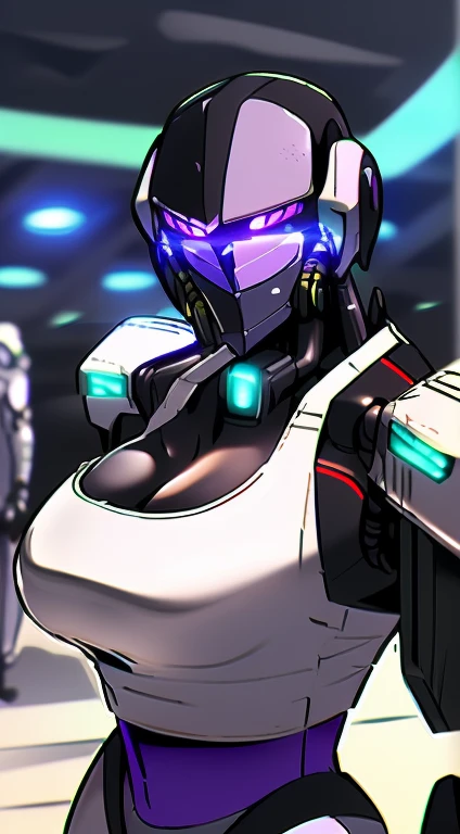 Oh girl,standing alone,close-up of the upper body, ((BLACK HAIR BEAUTY)), (gigantic fake breast:1.5), ((NSFW Cleavage:1.5)), (ABS MUSCULAR:1.3), (LED PURPLE WHITE GLOWING FUTURISTIC MECHA CYBER CROP TOP, LEGGINGS MECHA PRETO,portraite:1.5), (MUSCLE MATURE WOMAN PERFECT BODY, Sweaty and agitated body:1.2), (looking ahead at viewer:1.3), (female focus:0.8), (HALLhall OF FUTURISTIC SPACE STATION:1), (BRIGHT LIGHT WHITE_hall:1.3), HYPER TEXTURE, (4X MSAA), ((unrealistic rendering of engine 5)), Physically based rendering, ultra high definition, 16K, 1080P.