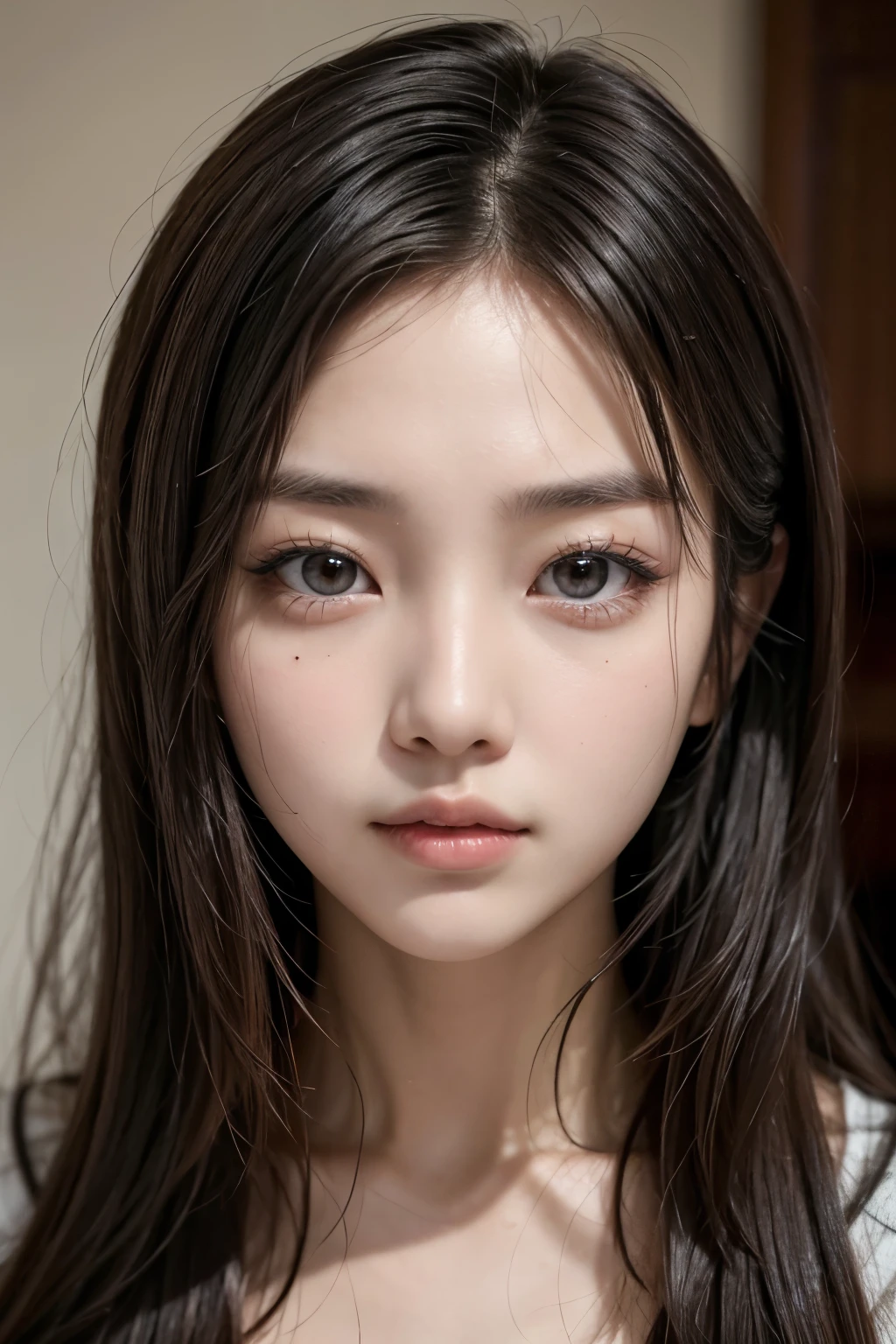 Korean woman with tanned eyes striking realistic princess features
