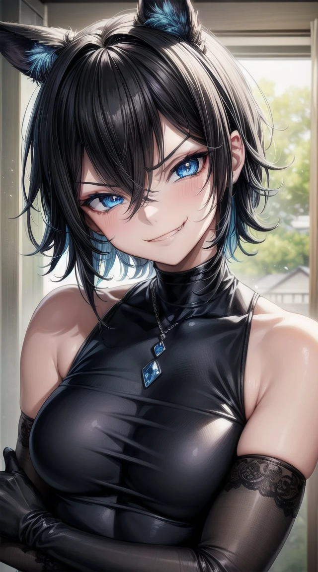 (1femboy:1.4),black hair,
BREAK (( blue eyes,:1))
BREAK (( lean, short, messy black hair , blue eyes. black rouge,smirking,:1.6))
BREAK indoors,
BREAK looking at viewer,
BREAK (masterpiece:1.2), best quality, high resolution, unity 8k wallpaper, (illustration:0.8), (beautiful detailed eyes:1.6), extremely detailed face, perfect lighting, extremely detailed CG, (perfect hands, perfect ???????),