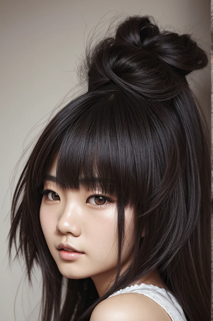 Create me a portrait of a Japanese asian girl with a wolfcut that looks like a kpop idol