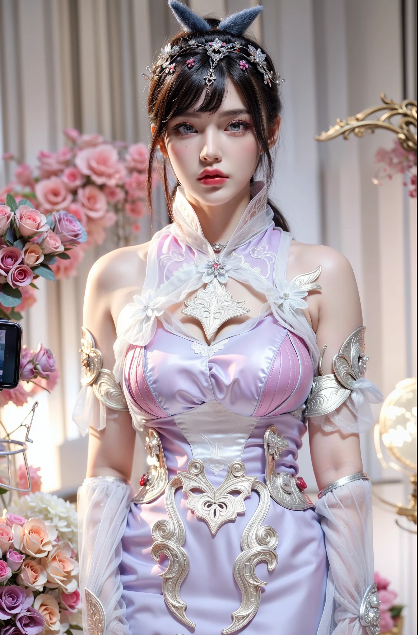 Royal princess,Extremely detailed, Delicate face, Stock Photography , Portrait 400, F1 Camera Lens.6, rich and colorful, Surrealism, Realistic textures, Dramatic Lighting, Thin Film Distiller 800 (8K, original photo, Better quality, masterpiece: 1.2), Extremely detailed, (Extremely delicate skin: 1.2), 8K ultra high definition, SLR camera, Soft Light, high quality.Fire Queen,Blue pupils,Wear red lipstick,Have a tattoo,The tattoo is very three-dimensional,Gorgeous and intricate tattoo designs,Dark eyeshadow,Sexy thick lips(Red lipstick),A billion dollar jewellery,
