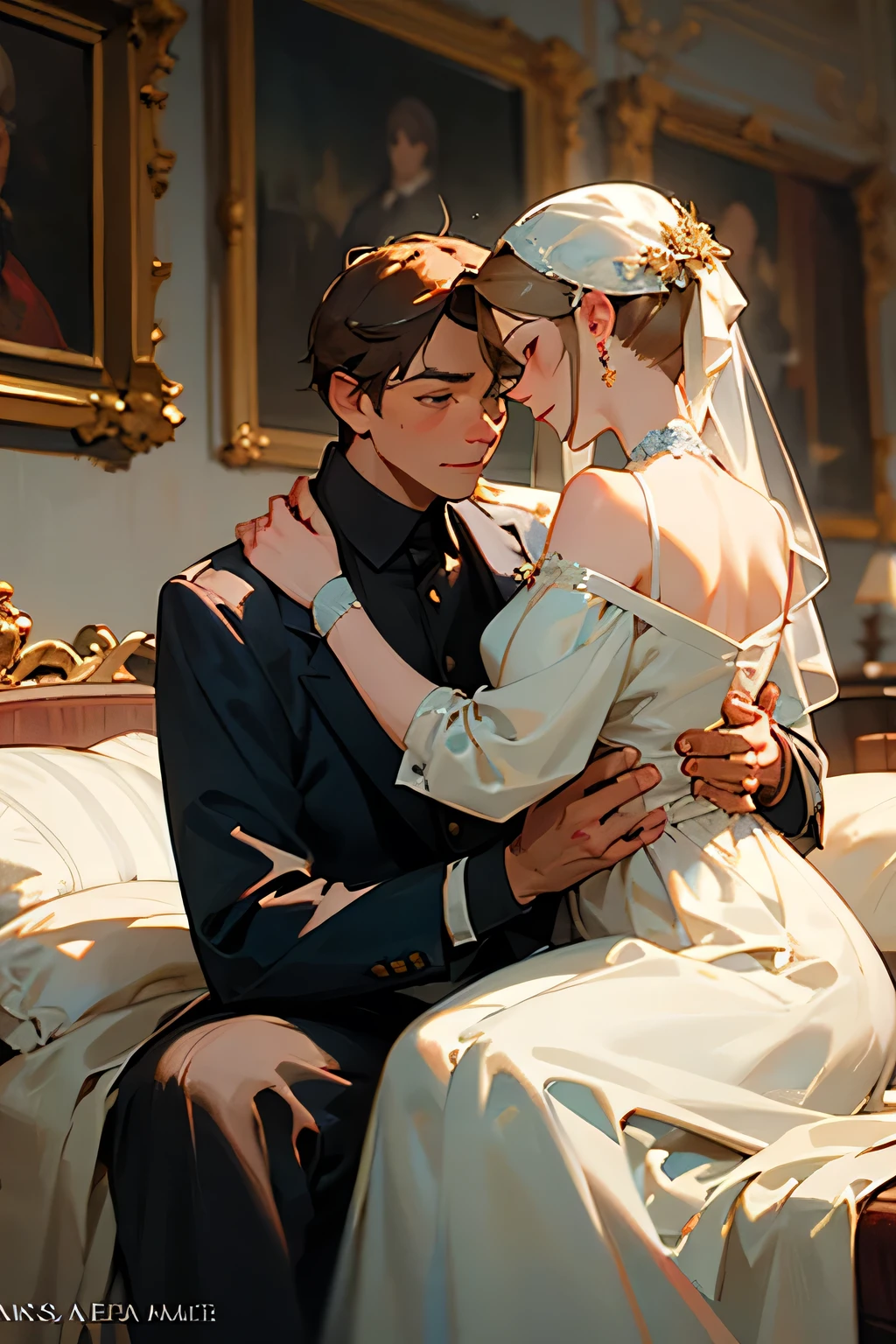 husband and wife, european historic, romantic, ((best quality)), ((masterpiece))