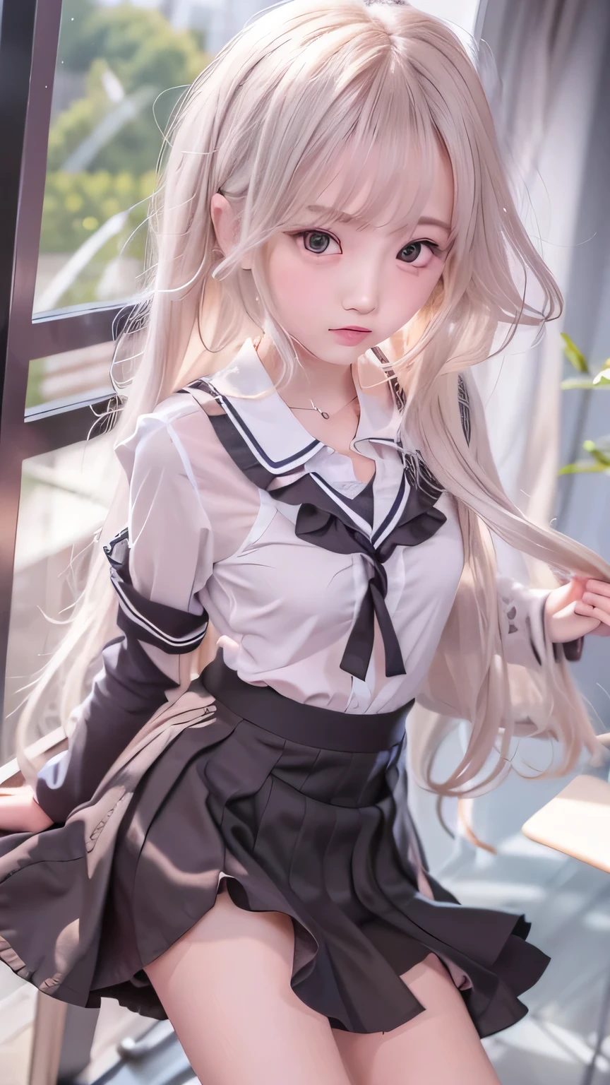 Portable Wallpapers,Super beautiful photo,FULL ANATOMY,Woman like a goddess,Highly detailed background,Realistic,hyperdetailed face,super detailed skin,Detailed beautiful face and eyes,retinas, masutepiece, ccurate, Anatomically correct,Tsurime, Textured skin, Super Detail, high details, High quality, awardwinning, Best Quality, hight resolution, 8K,ultimate beauty girl, BREAK,Close up of girl in dress and shirt, loose coat collar sailor uniform, thin head,magical school student uniform, japanese girl school uniform,, Cute dress, katelynn mini cute style, dressed with long fluent clothes, School uniform, magic school uniform, black and white clothes, Stylish dress, school girl in gothic dress, Black Quick, Elegant clothes,((small tits:1.7,Thin leg,skinny thigh:1.4)),slim figure,extremely detailed eye and face、beatiful detailed eyes,Tsurime,Beautiful skins,The brilliance of details、The skirt is ironed、No wrinkles,((smooth hair,detailed hairs,Very fine hairs)),(Knee-length skirt:1.7),1girl in,Thin leg,Beautiful legs,独奏,Wearing underwear,Smaller face,realistic facial expression,(Face to feel:1.6),Enchanted,Raw photo of pale skin,Shyness,Longing for love,((Cool color makeup,Lowered eyebrows、Whitening effect,thin and thin eyebrows,((Ephemeral Girl,A look tinged with joy)),Very soft lighting,Eight-headed body,light glow,Expro II,Lens Flare,Sharpen,cinematic shadow,Changing the time zone when shooting.,School route and my room,Kantai Collection Style