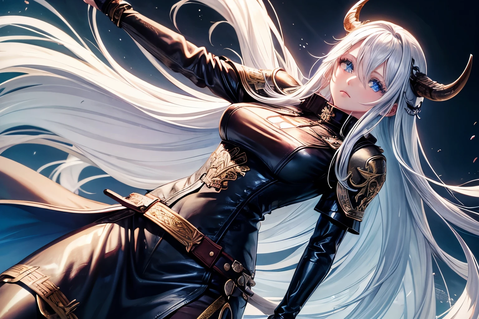 1 girl, beautiful, long white hair, Vikings, blue eyes, leather clothes.
