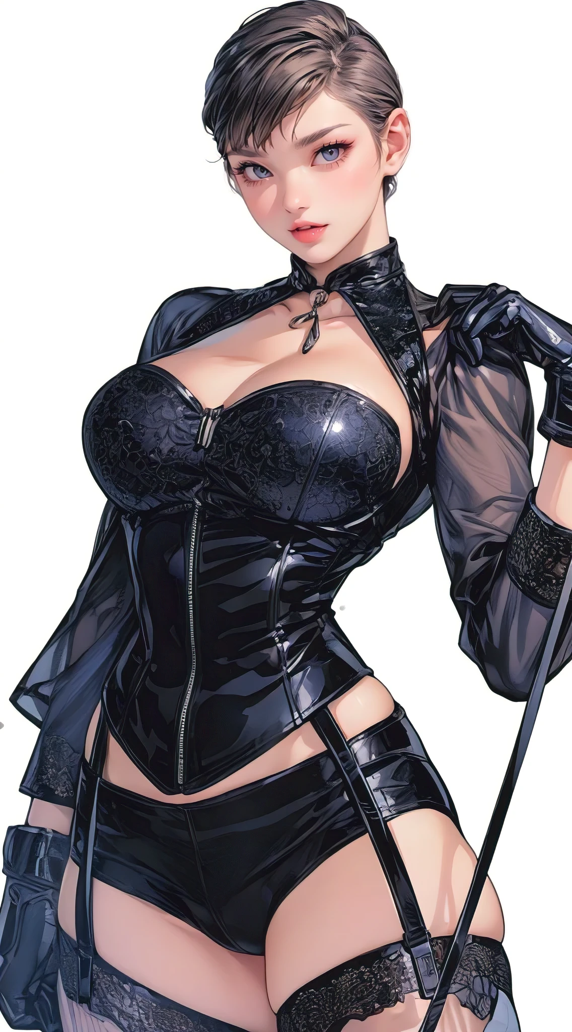(best quality, photorealistic, ultra-detailed), beautiful woman, futuristic techno vampire, photorealistic, fantasy, comic, manga, anime, perfect body proportions with generous curves