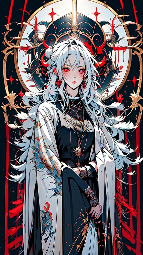 anime girl with a sword and blood splattered around her, gothic maiden anime girl, anime fantasy artwork, white haired deity, anime epic artwork, detailed anime art, detailed anime artwork, anime fantasy illustration, demon anime girl, beautiful necromancer, beautiful fantasy anime, trending on artstation pixiv, anime art wallpaper 4k, anime art wallpaper 4 k