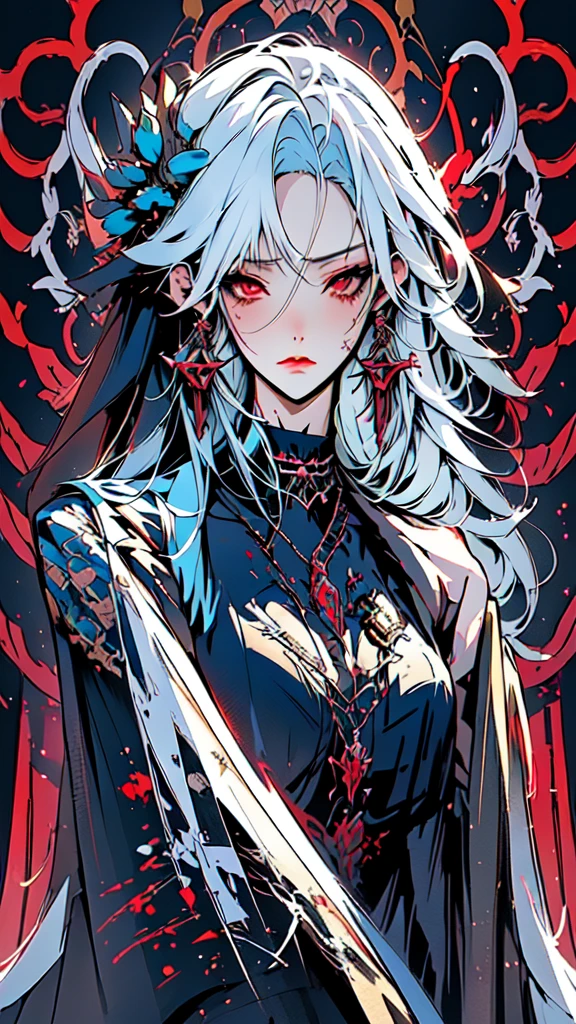 anime girl with a sword and blood splattered around her, gothic maiden anime girl, anime fantasy artwork, white haired deity, anime epic artwork, detailed anime art, detailed anime artwork, anime fantasy illustration, demon anime girl, beautiful necromancer, beautiful fantasy anime, trending on artstation pixiv, anime art wallpaper 4k, anime art wallpaper 4 k