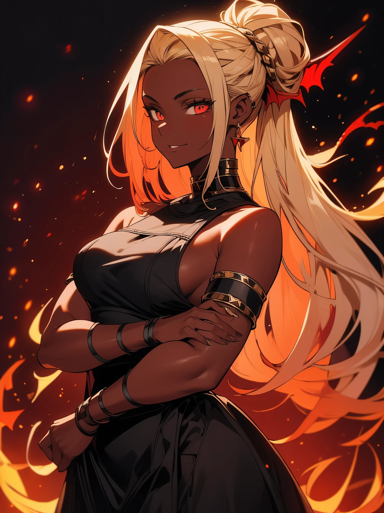 High-quality images,((Dark red skin)),Because the arms4Book,Holding a sword,30-year-old woman,One Woman,Demon woman,Blonde Updo,